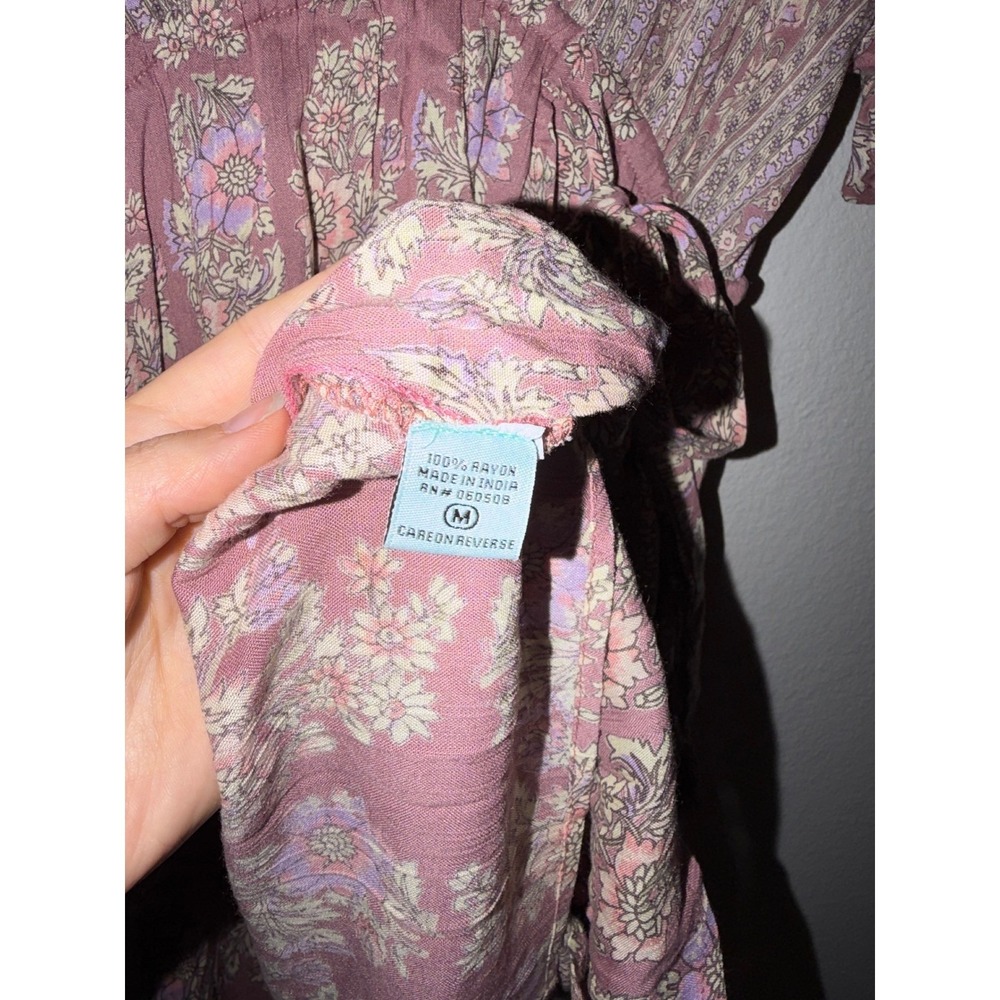 Women Mauve Purple Floral Boho Wrap Dress High Low Tassel Tie Medium - Picture 3 of 5